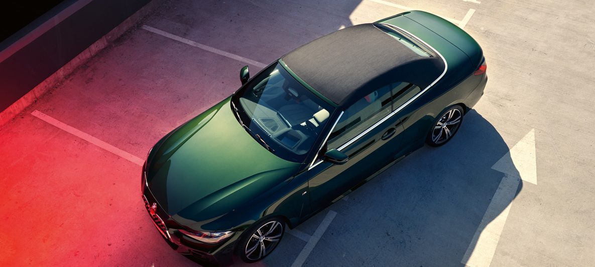 BMW 4er Cabrio G23 2020 Sanremo Green metallic Vogelperspektive Stoffverdeck