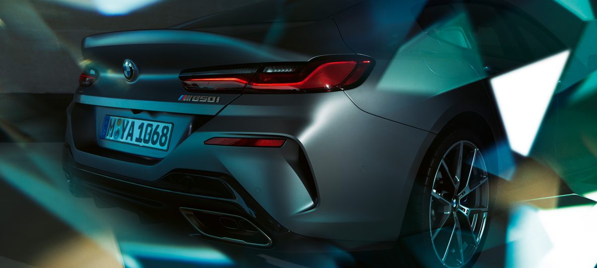 BMW M850i xDrive Gran Coupé G16 2019 BMW Individual Frozen Bluestone metallic Nahaufnahme Heck