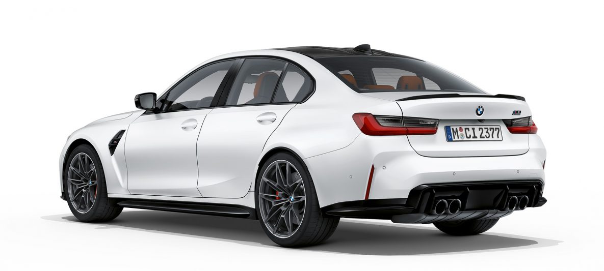BMW M3 Competition G80 2020 Frozen Brilliant White metallic Dreiviertel-Heckansicht