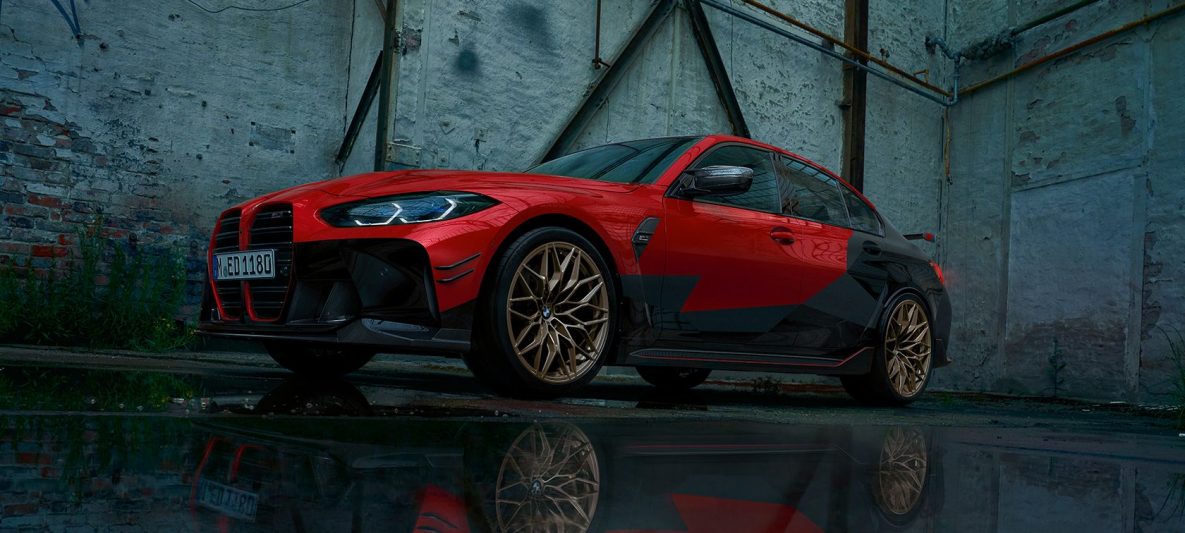 BMW M3 Limousine G80 2020 Dreiviertel-Seitenansicht mit BMW M Performance Parts